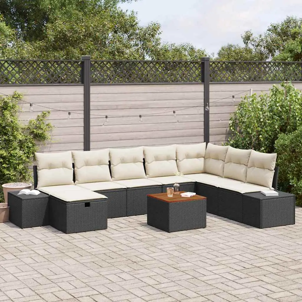 Ensemble de canapé de jardin avec coussin 9 pcs Noir polyrotin vidaXL 3359607