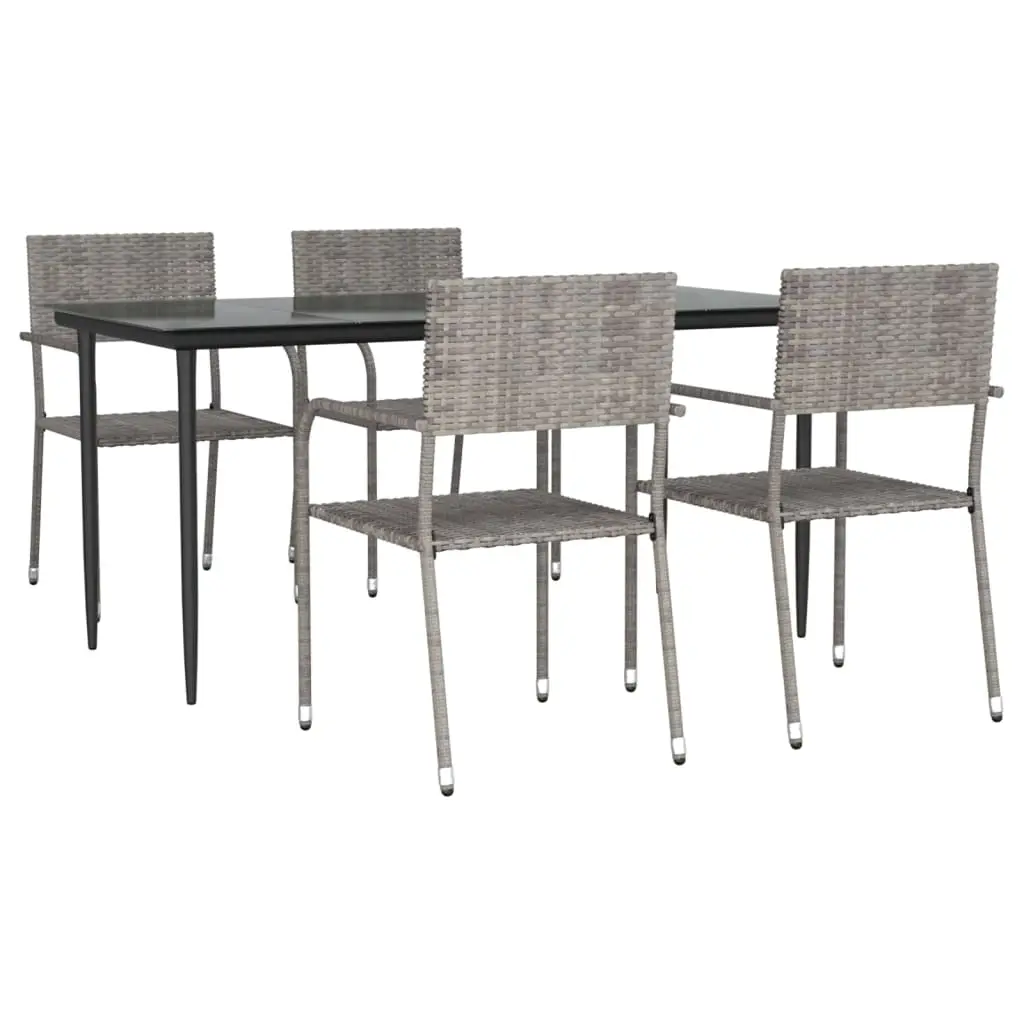 Ensemble de 5 pcs table de jardin avec chaises – mobilier de jardin gris/noir résine tressée/acier