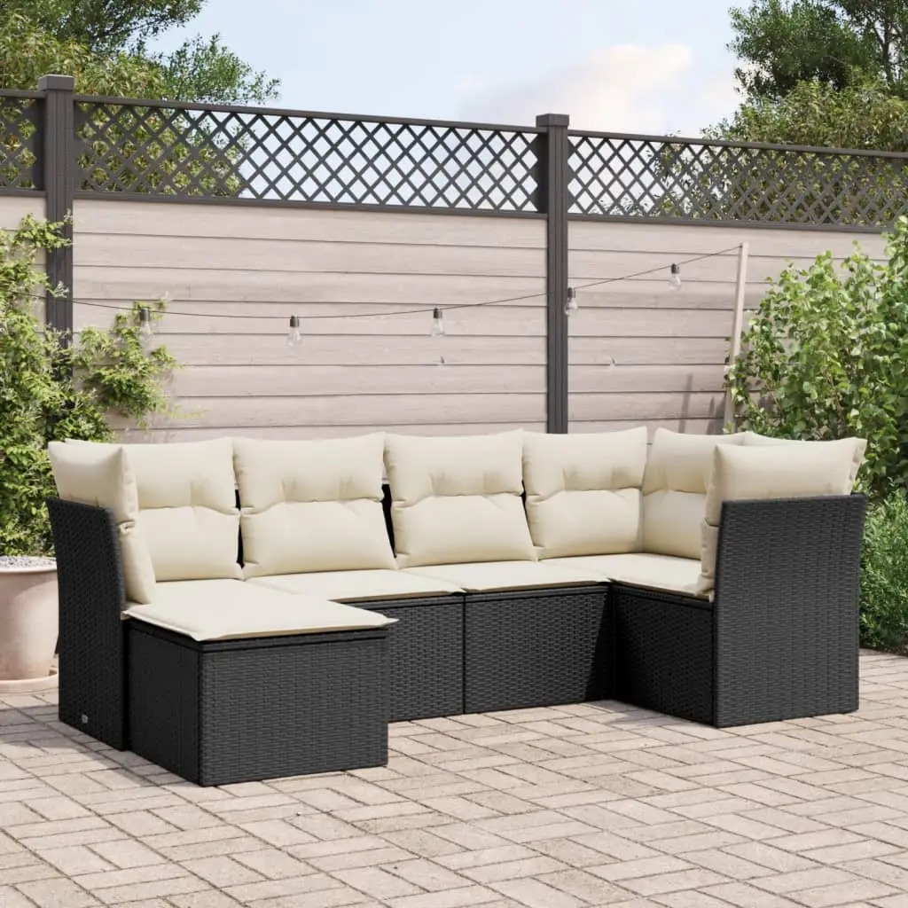 Ensemble canapé modulable 6 pcs en résine tressée confortable pour extérieur coussins crème Noir – ComfortXL Outdoor Living