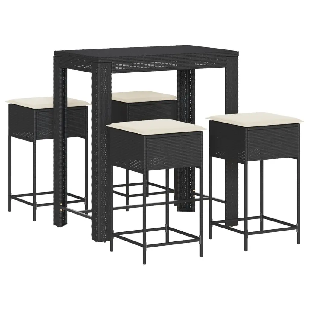 Ensemble de 5 pcs bar de jardin – Mobilier d’extérieur – Mobilier de jardin avec coussins noir poly rotin-JU2211