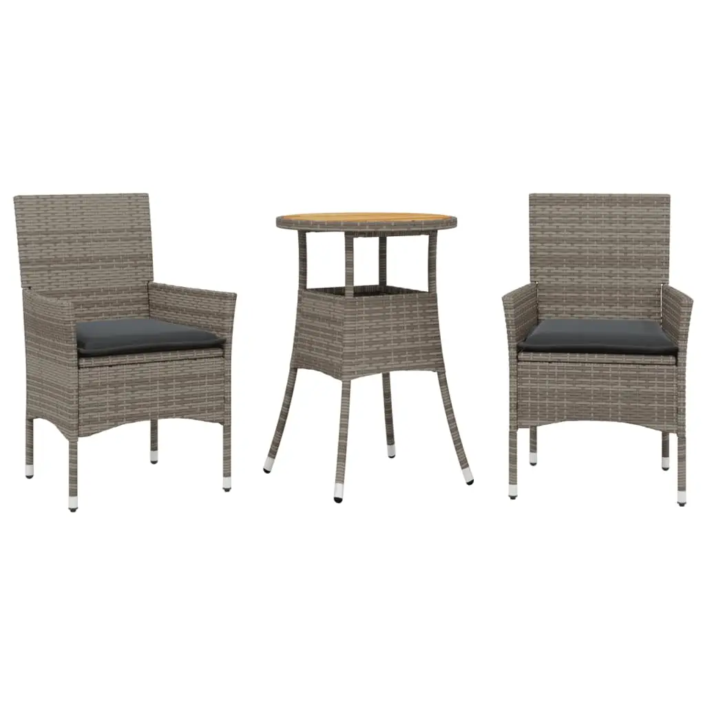 Ensemble de 3 pcs table de jardin et chaises avec coussins – mobilier de jardin gris rotin acacia-JU2578