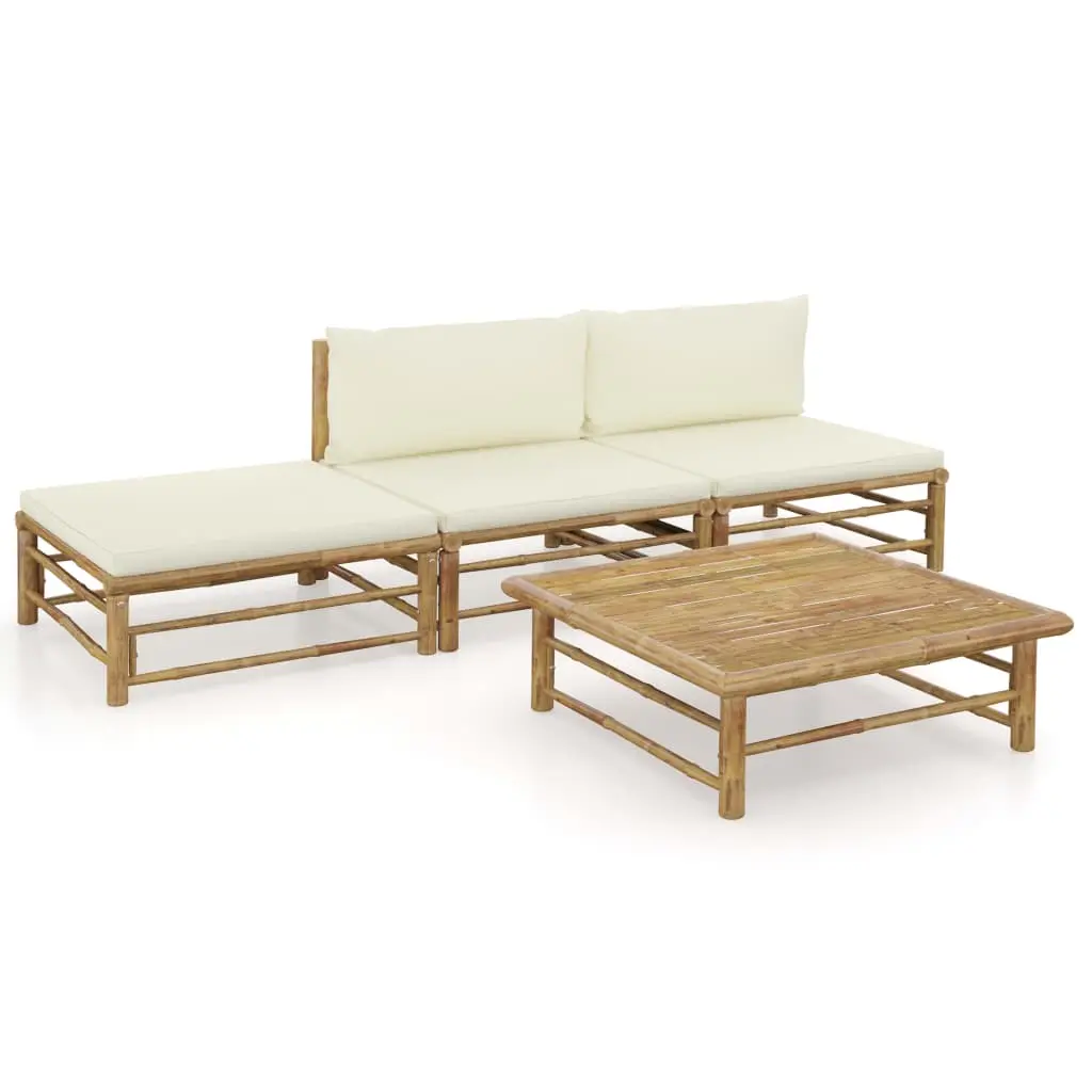 Ensemble de Jardin en Bambou 4 Pièces avec Table Basse et Repose-pied Crème – ComfortXL Outdoor Living