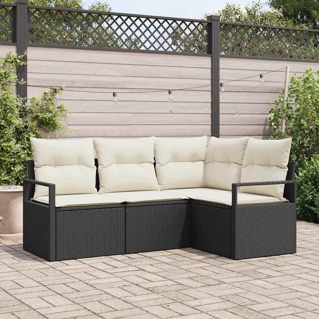 Ensemble de Canapés avec coussin 4 pcs Noir et Crème polyrotin vidaXL 3355026