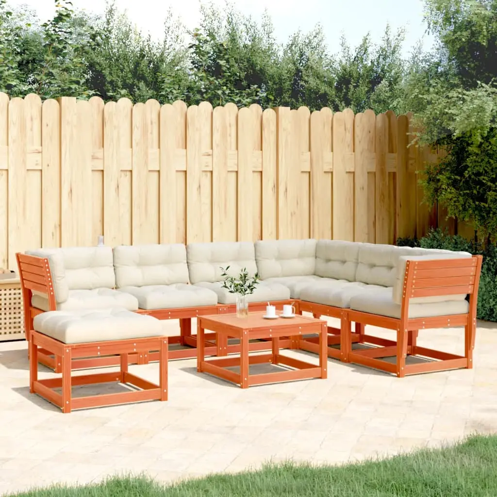 Ensemble de jardin 7 pcs Bois de pin Cire marron Coussins confortables pour Extérieur – ComfortXL Outdoor Living
