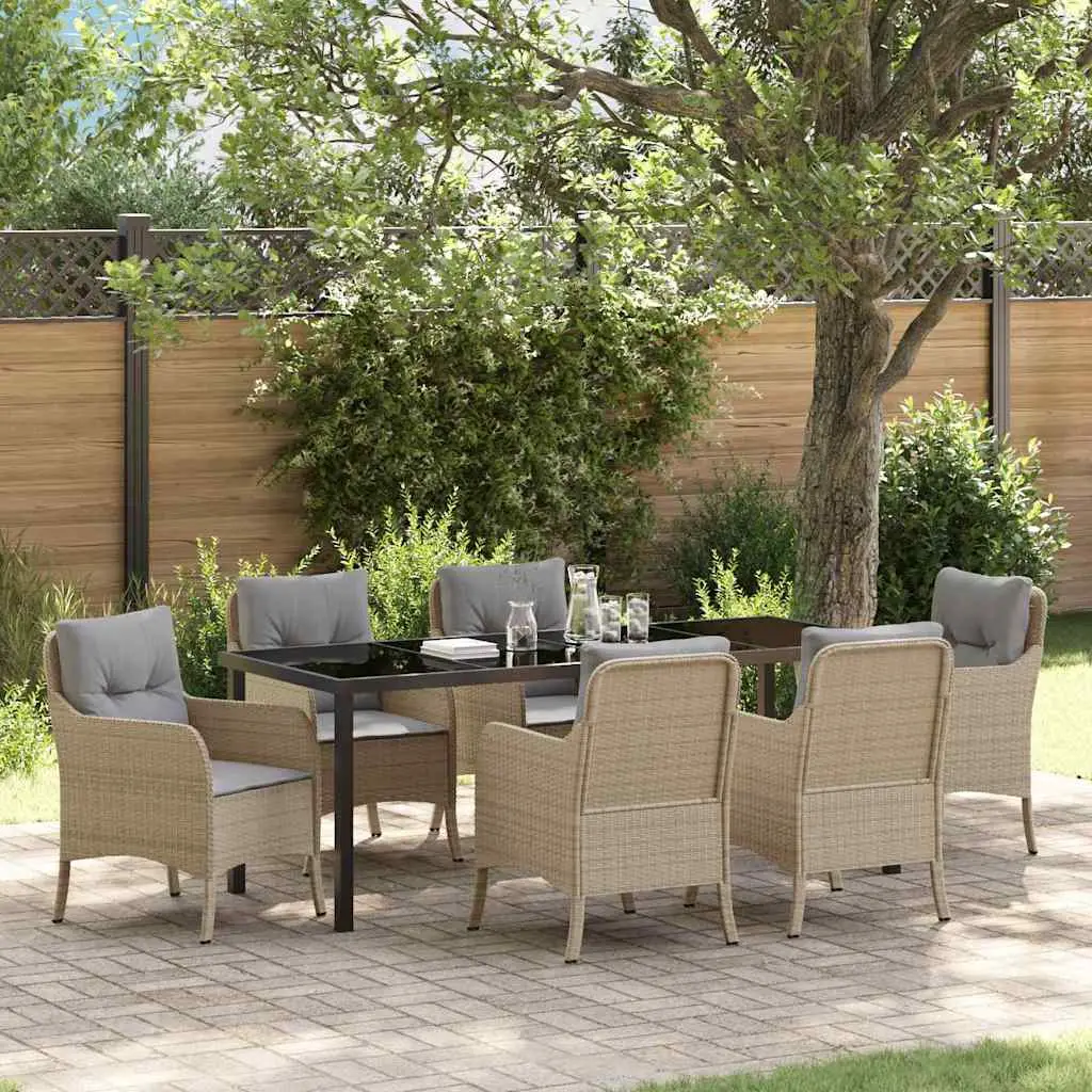 Ensemble de salle à manger pour jardin 7 pcs Beige polyrotin vidaXL 3380181 beige et gris clair
