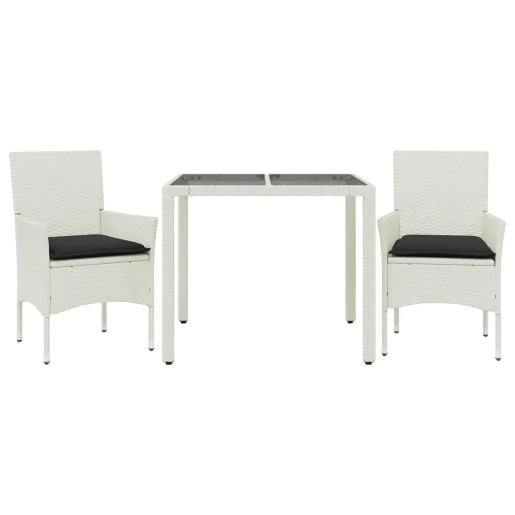 Ensemble de 3 pcs table de jardin et chaises avec coussins – mobilier de jardin blanc rotin verre-JU2715