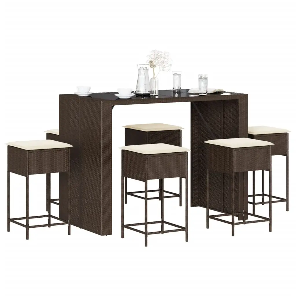 Ensemble de bar de jardin avec coussins 7 pcs marron poly rotin vidaXL 3261509