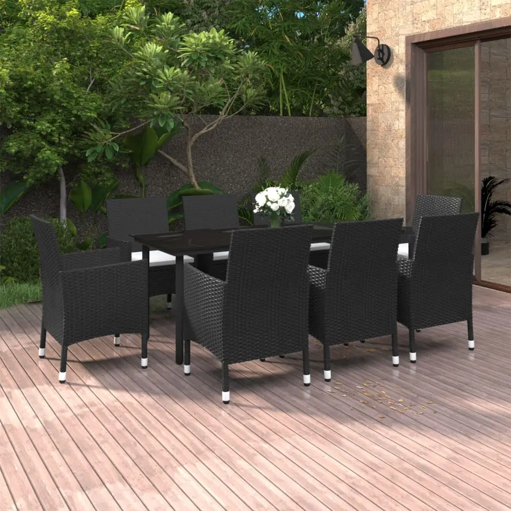 Ensemble de Jardin Repas 8 Personnes, Table Verre et Fauteuils Confort en Résine Tressée Noire – ComfortXL Outdoor Living