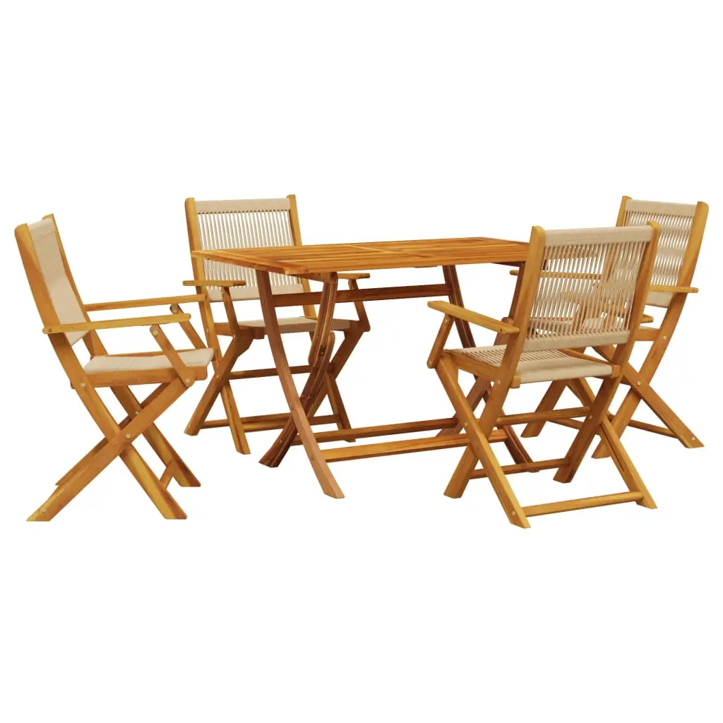 Ensemble de 5 pcs table de jardin avec chaises – mobilier de jardin beige polypropylène et bois
