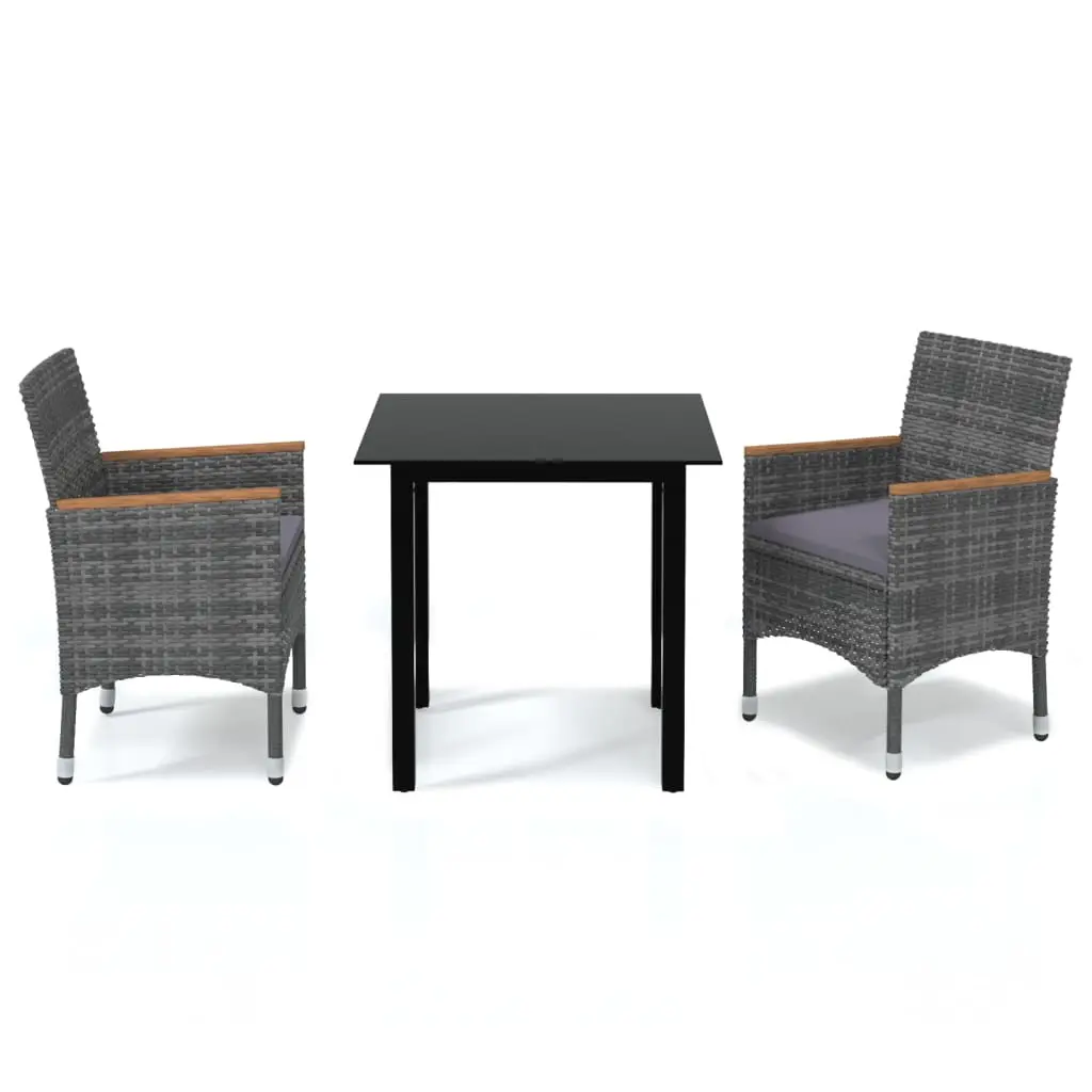 Ensemble de 3 pcs table de jardin et chaises avec coussins – mobilier de jardin Résine tressée Gris-JU2395