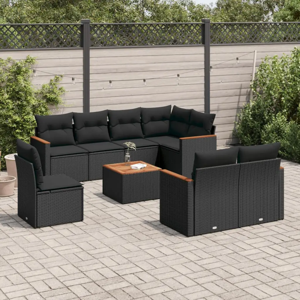 Ensemble canapé de jardin 9 pcs résine tressée modulable avec table en bois pour terrasse Noir – ComfortXL Outdoor Living