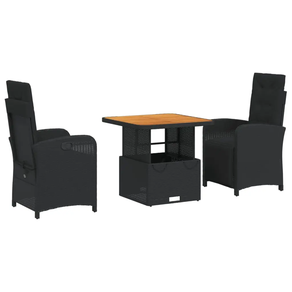 Ensemble de 3 pcs table de jardin et chaises avec coussins – mobilier de jardin Noir