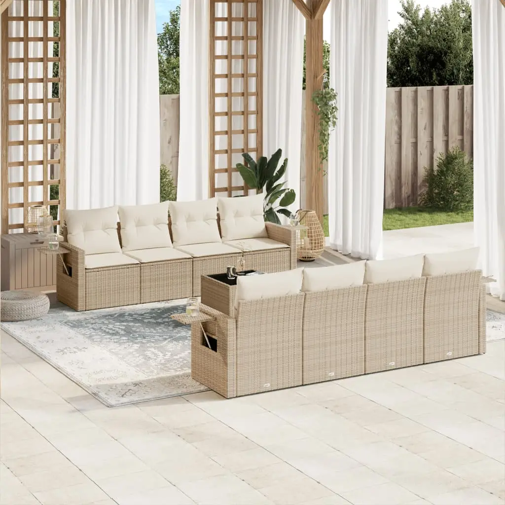Ensemble de jardin 8 places résine tressée avec rangement et tablettes pour patio Beige et Blanc Crème – ComfortXL Outdoor Living