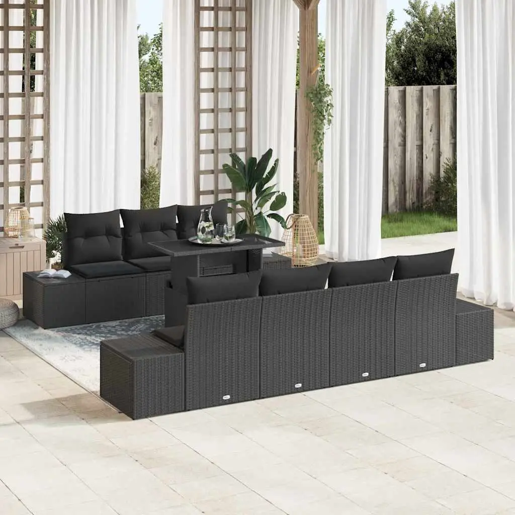Ensemble de Canapés avec coussin 8 pcs Noir polyrotin vidaXL 3349129