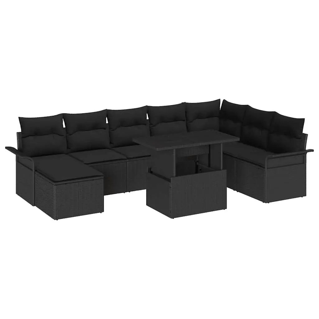 Ensemble de canapé de jardin avec coussin 9 pcs Noir vidaXL 3357076