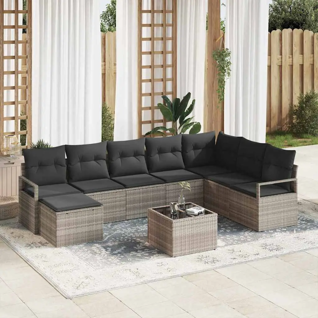 Ensemble de Canapés avec coussin 8 pcs Gris clair polyrotin vidaXL 3355151