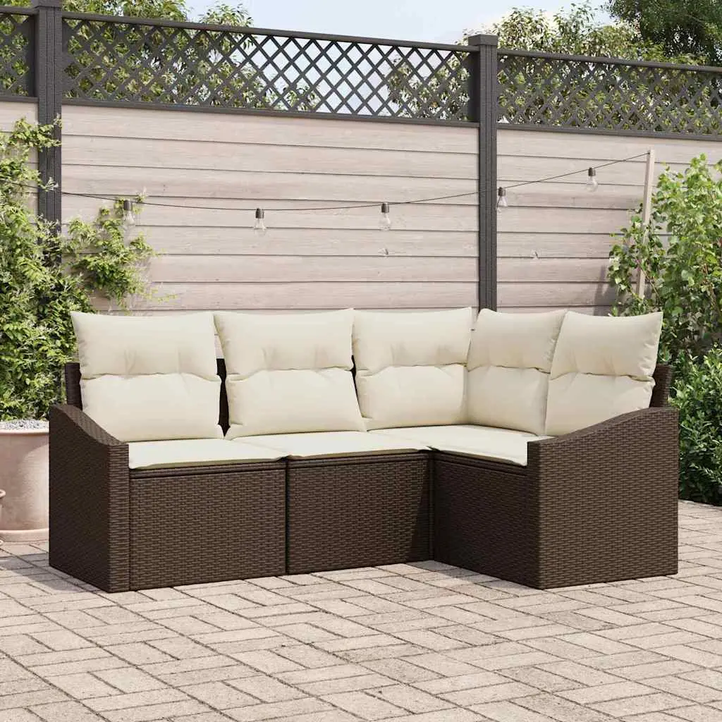 Ensemble Canapé Extérieur 4 pcs Polyrotin Durable Style Naturel avec Coussins Marron – ComfortXL Outdoor Living