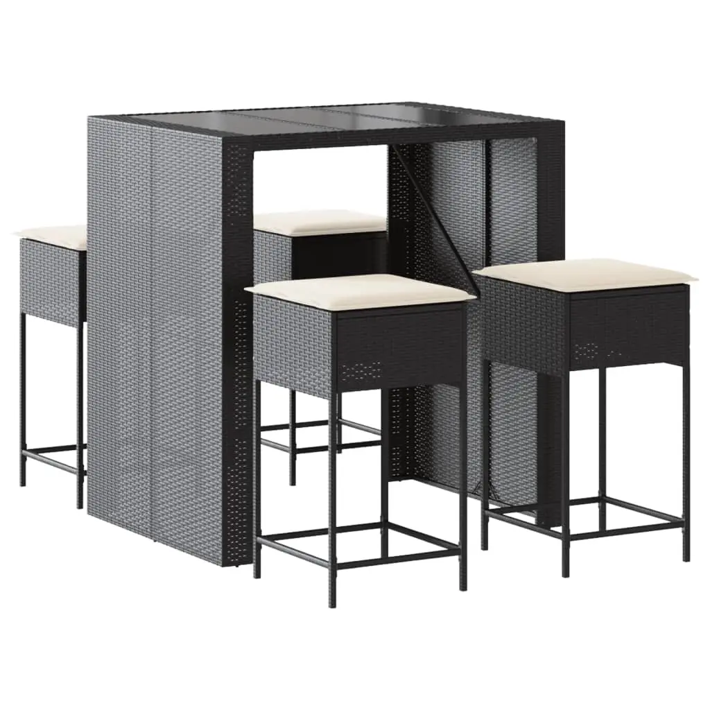 Ensemble de 5 pcs bar de jardin – Mobilier d’extérieur – Mobilier de jardin avec coussins noir poly rotin-JU2142