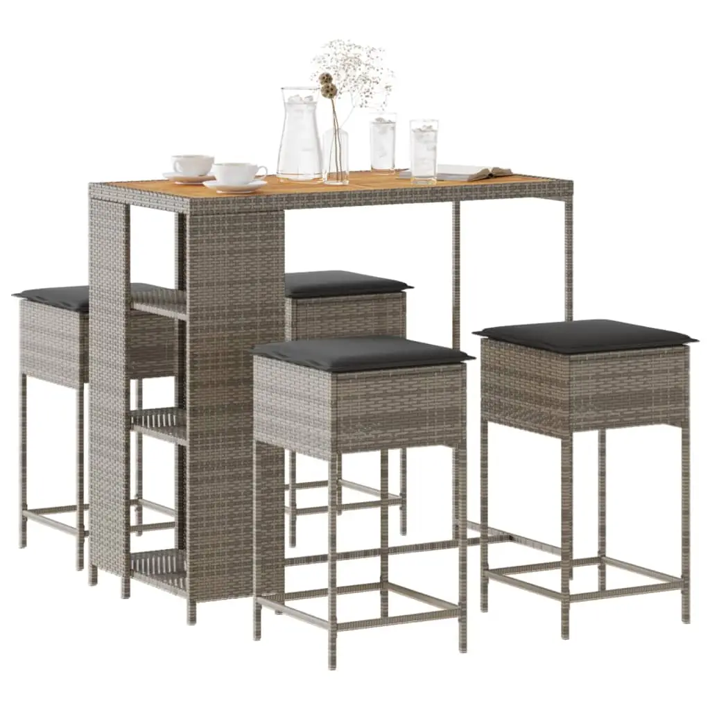 Ensemble de bar de jardin 5 pcs avec coussins gris poly rotin vidaXL 3261499