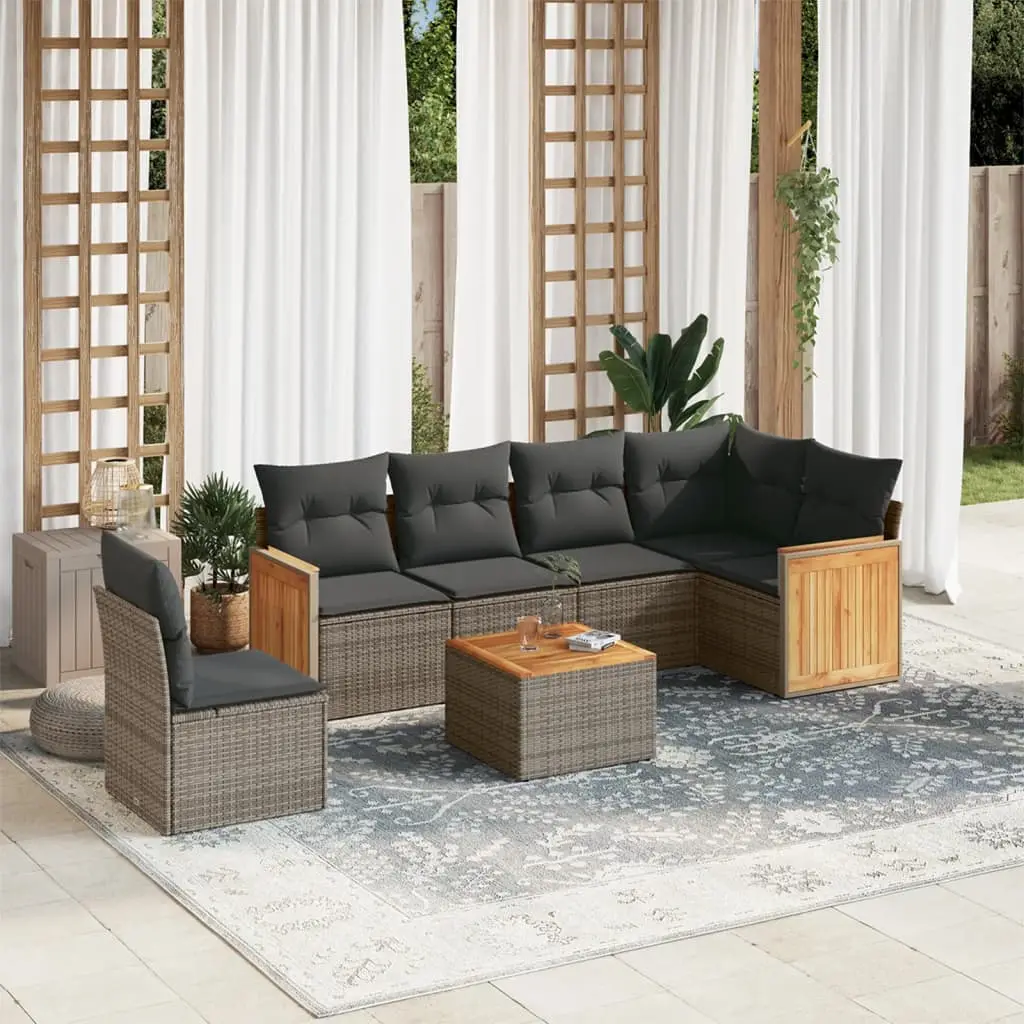 Ensemble de Jardin 7 Pièces pour 6 Personnes, Salon d’Angle Gris avec Coussins et Table en Bois – ComfortXL Outdoor Living