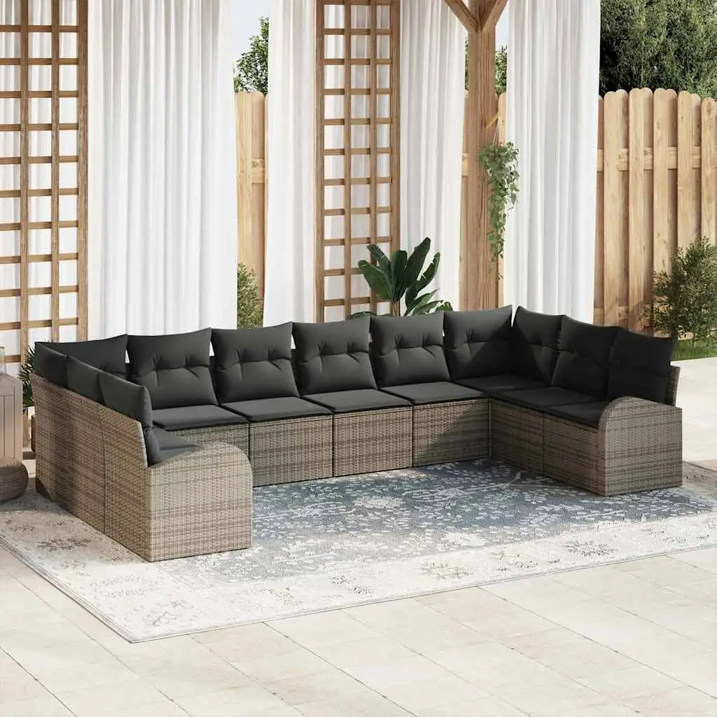 Ensemble de Canapés avec coussin 10 pcs Gris Polyrotin vidaXL 3346219