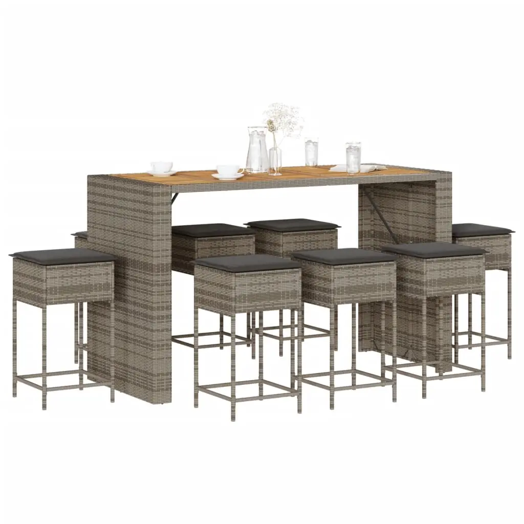 Ensemble de bar de jardin 9 pcs avec coussins gris poly rotin vidaXL 3261520