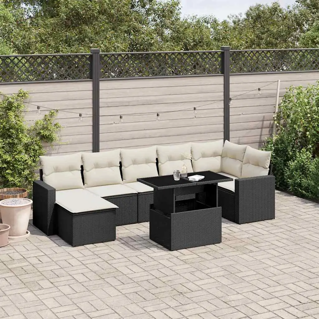 Ensemble de jardin 8 places résine tressée table ajustable et pouf extérieur noir – ComfortXL Outdoor Living