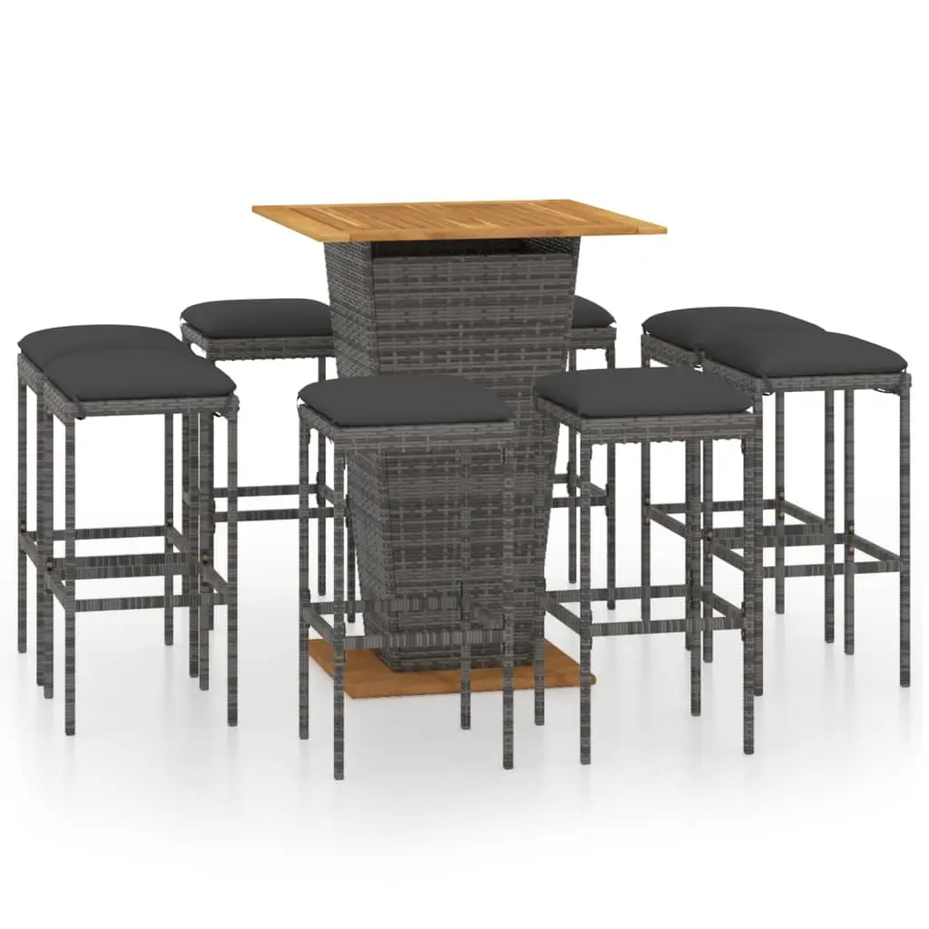 Ensemble de 9 pcs bar de jardin – Mobilier d’extérieur – Mobilier de jardin et coussins Résine tressée Gris-JU2096