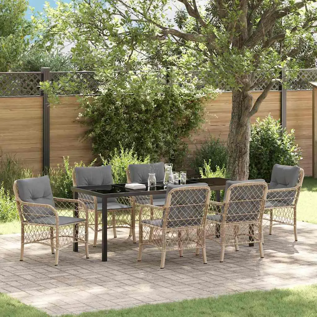 Ensemble de salle à manger pour jardin 7 pcs Beige polyrotin vidaXL 3380237 beige et gris clair