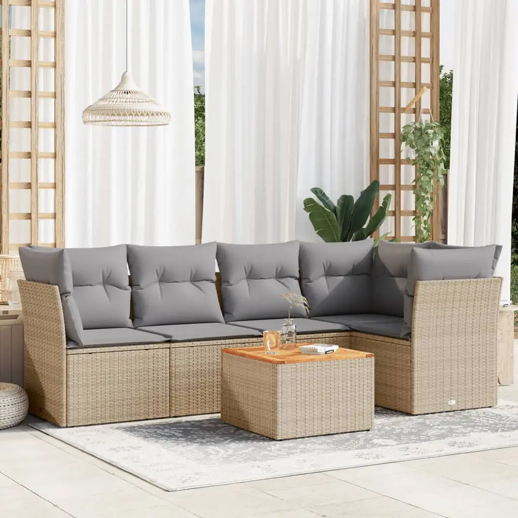 Ensemble de jardin 6 pièces poly rotin design modulable pour terrasse et balcon Beige et Gris – ComfortXL Outdoor Living