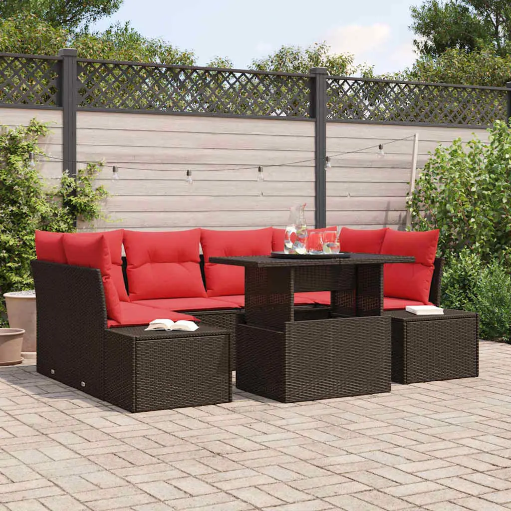 Ensemble de Canapés 7 pcs Marron et rouge polyrotin vidaXL 3349120