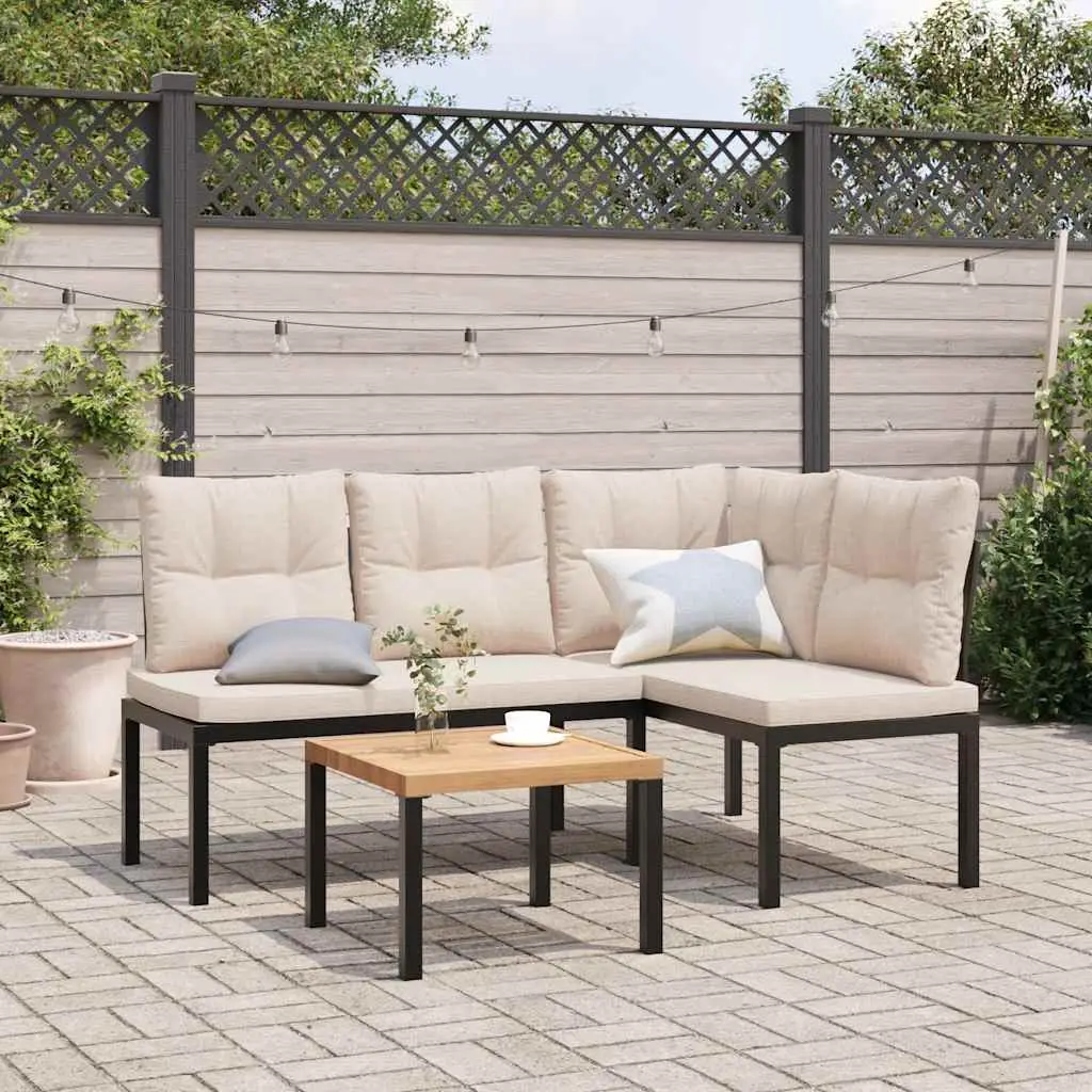 Ensemble de banc de jardin avec coussins 3 pcs noir vidaXL 3283649