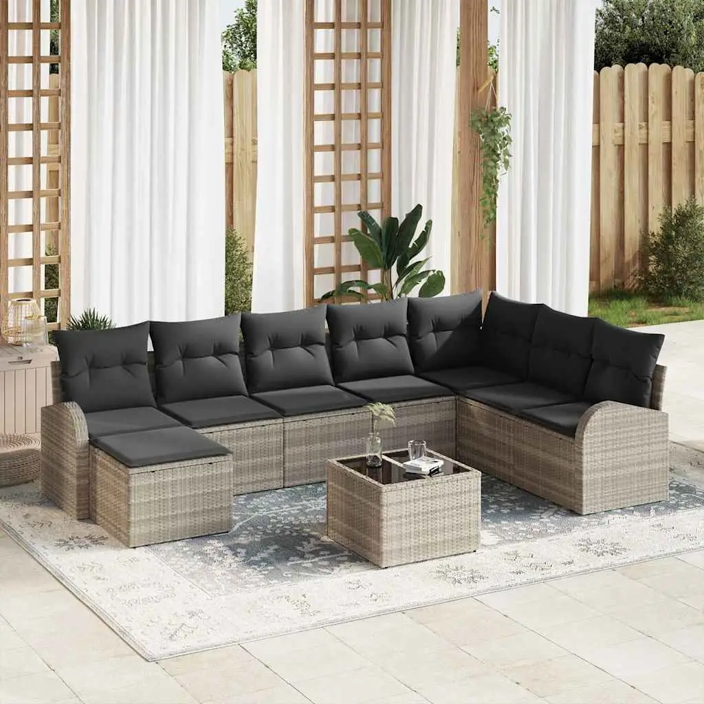Ensemble de Canapés avec coussin 9 pcs Gris clair polyrotin vidaXL 3354841