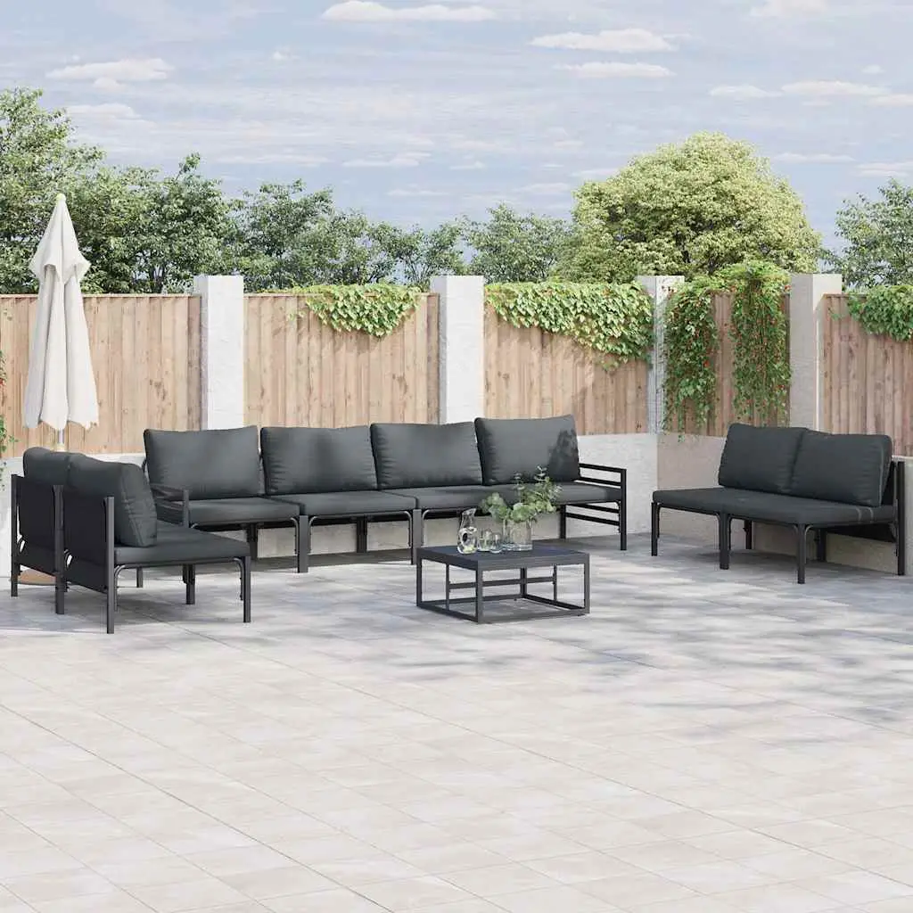 Ensemble de canapé de jardin avec coussin 9 pcs Noir Acier vidaXL 3378985