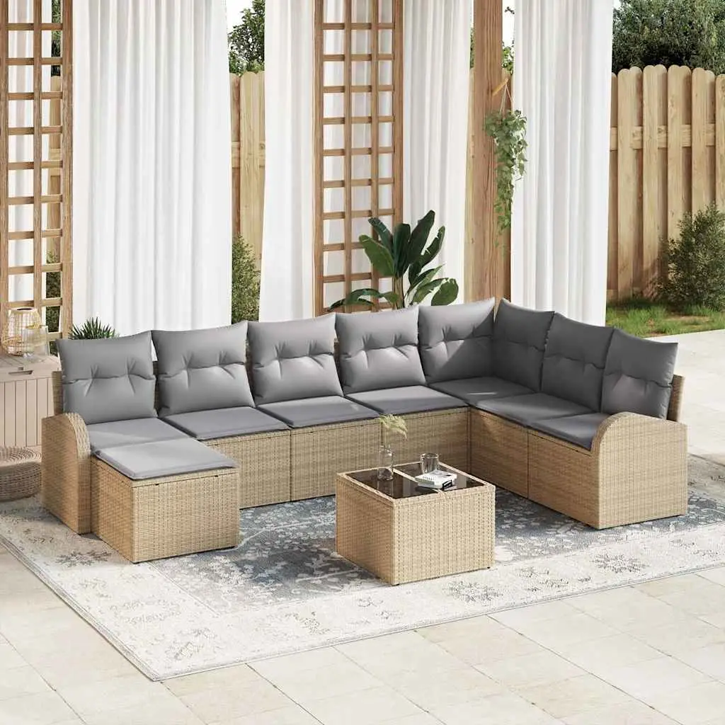 Ensemble de Canapés 9 pcs Beige et gris clair polyrotin vidaXL 3354839