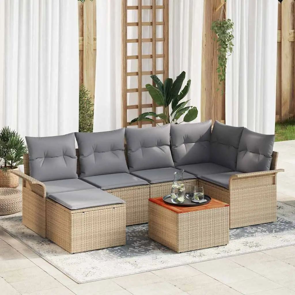 Ensemble de jardin 7 pièces avec pouf et rangement modulable Beige – ComfortXL Outdoor Living