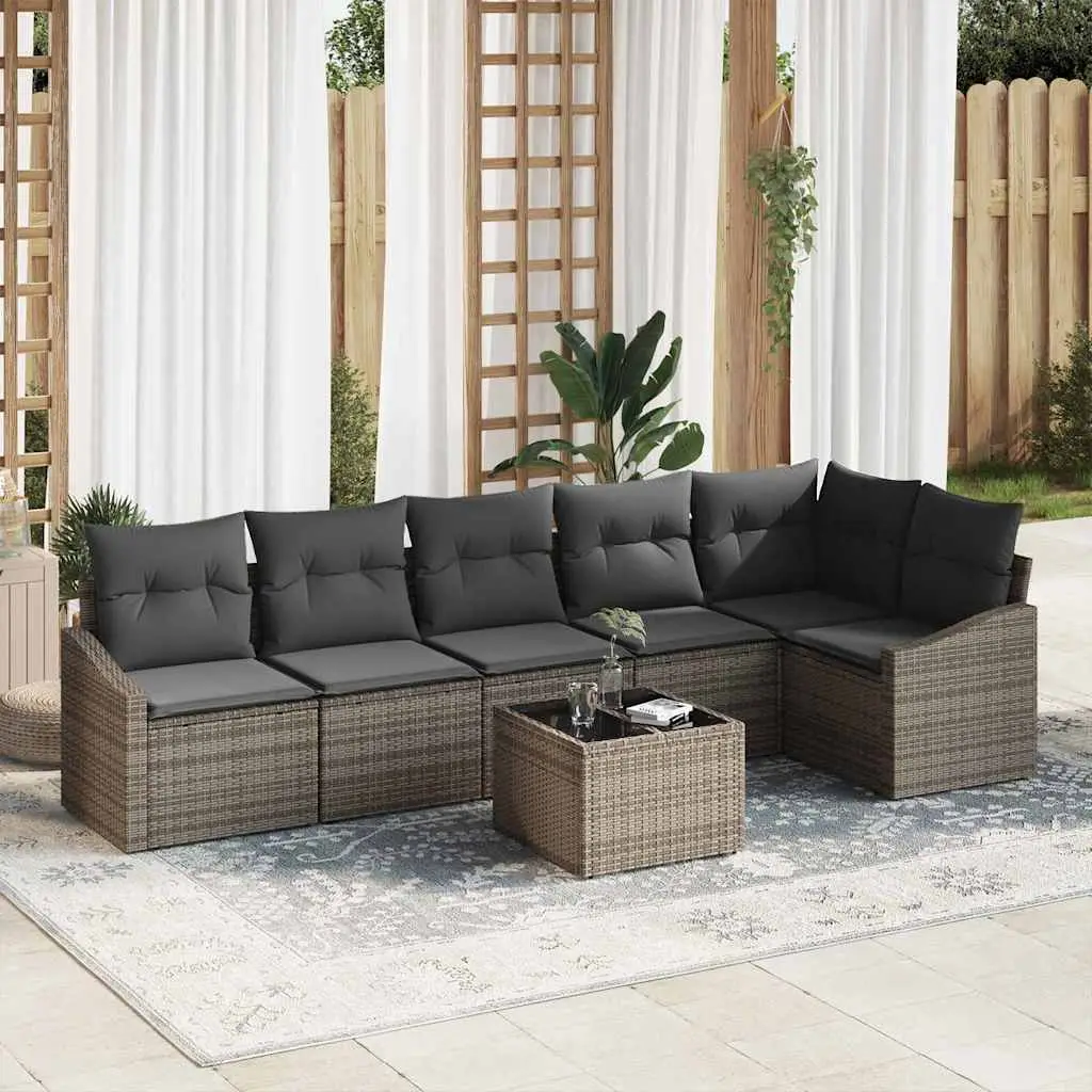 Ensemble de Canapés avec coussin 7 pcs Gris polyrotin vidaXL 3346749