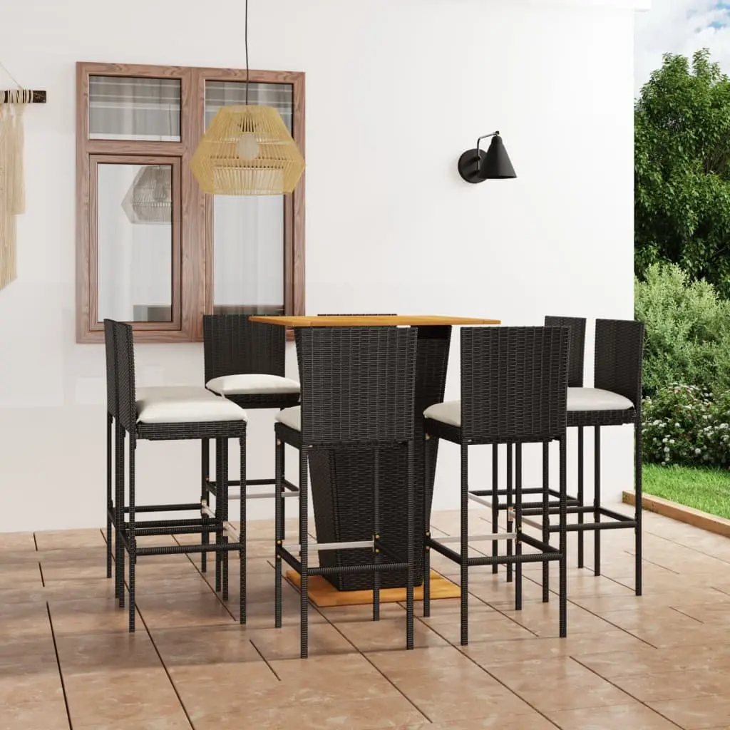 Ensemble de bar de jardin 9 pcs et coussins Résine tressée Noir vidaXL 3064862