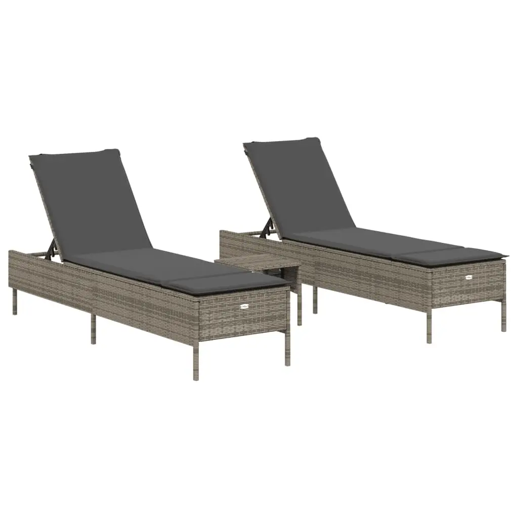 Ensemble de 3 pcs Bain de soleil – Transats – Chaises longues avec coussins gris poly rotin – MEUBLE PRO