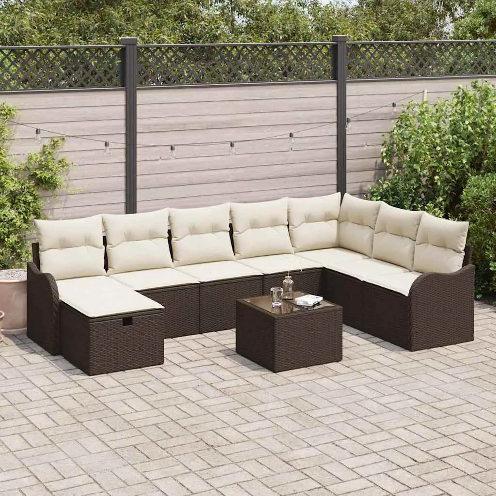 Ensemble de jardin 9 pièces Résine Tressée avec Rangement et Table pour Balcon Marron – ComfortXL Outdoor Living