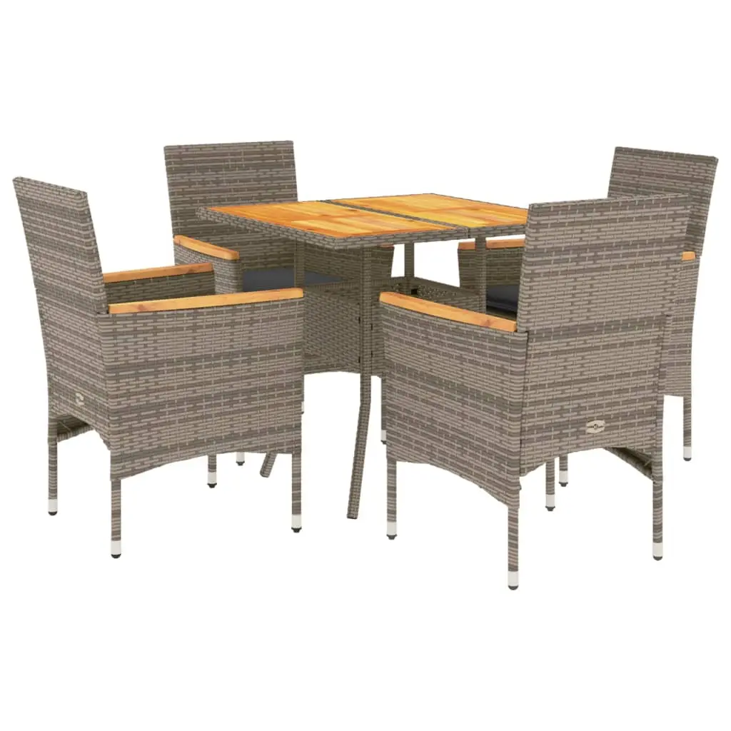 Ensemble de 5 pcs table de jardin et chaises avec coussins – mobilier de jardin gris rotin acacia-JU2660