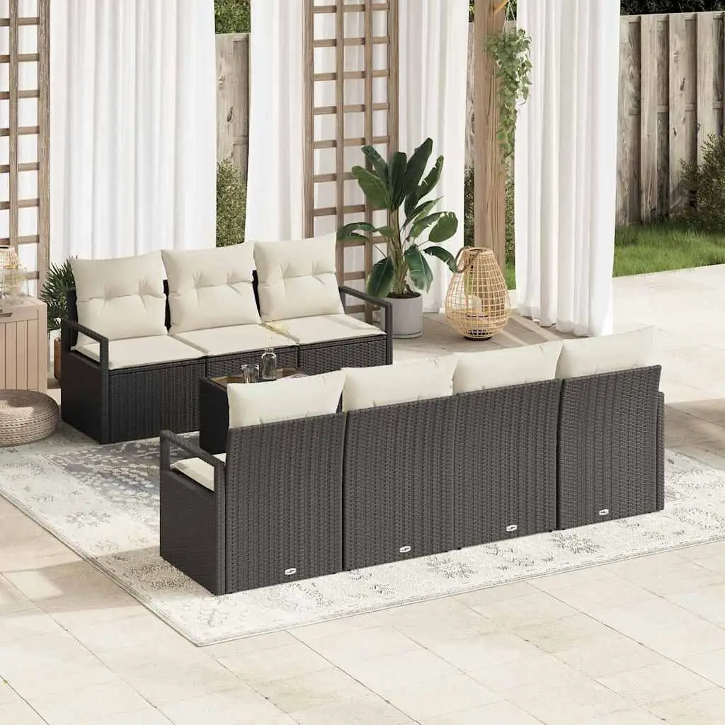 Ensemble de Canapés avec coussin 8 pcs Noir et Crème polyrotin vidaXL 3346287