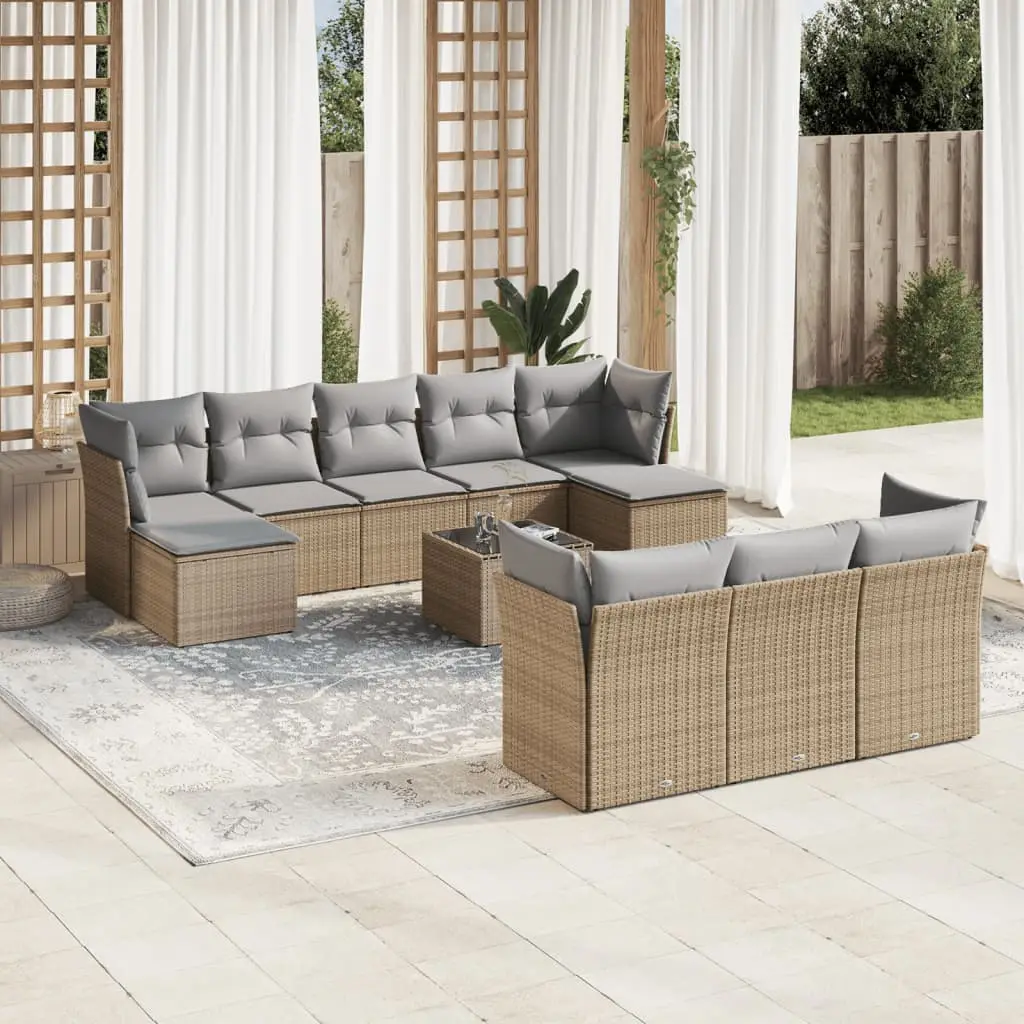 Ensemble Canapés de Jardin 10 Personnes Résine Tressée Modulable pour Extérieur Beige Coussins Gris Clair – ComfortXL Outdoor Living