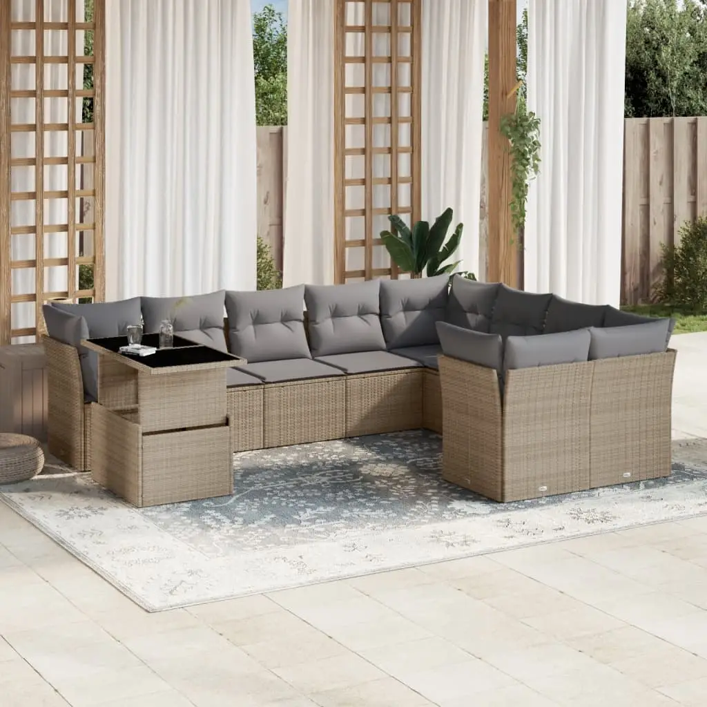 Ensemble de jardin détente 10 pcs résine tressée table à plateau relevable beige – ComfortXL Outdoor Living