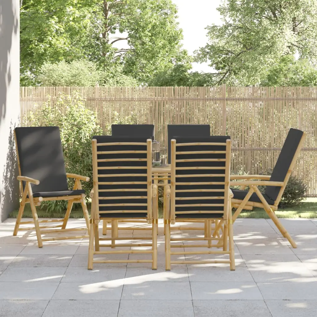 Ensemble de 6 Fauteuils de Jardin Inclinables en Bambou Pliants avec Coussins Gris Foncé – ComfortXL Outdoor Living