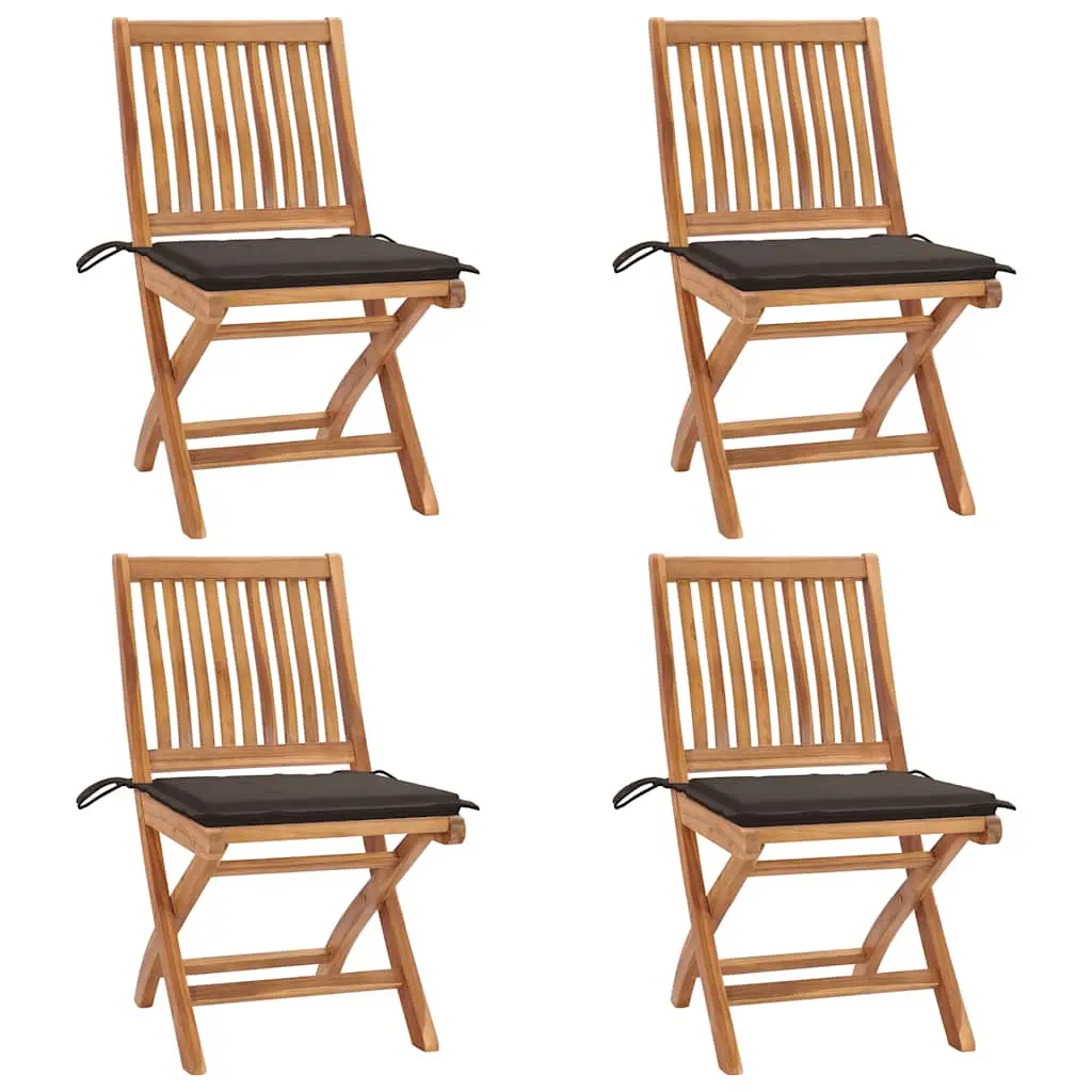 Ensemble de 4 Chaises de Balcon Compactes Pliables en Teck Massif avec Coussins pour Extérieur Taupe – ComfortXL Outdoor Living