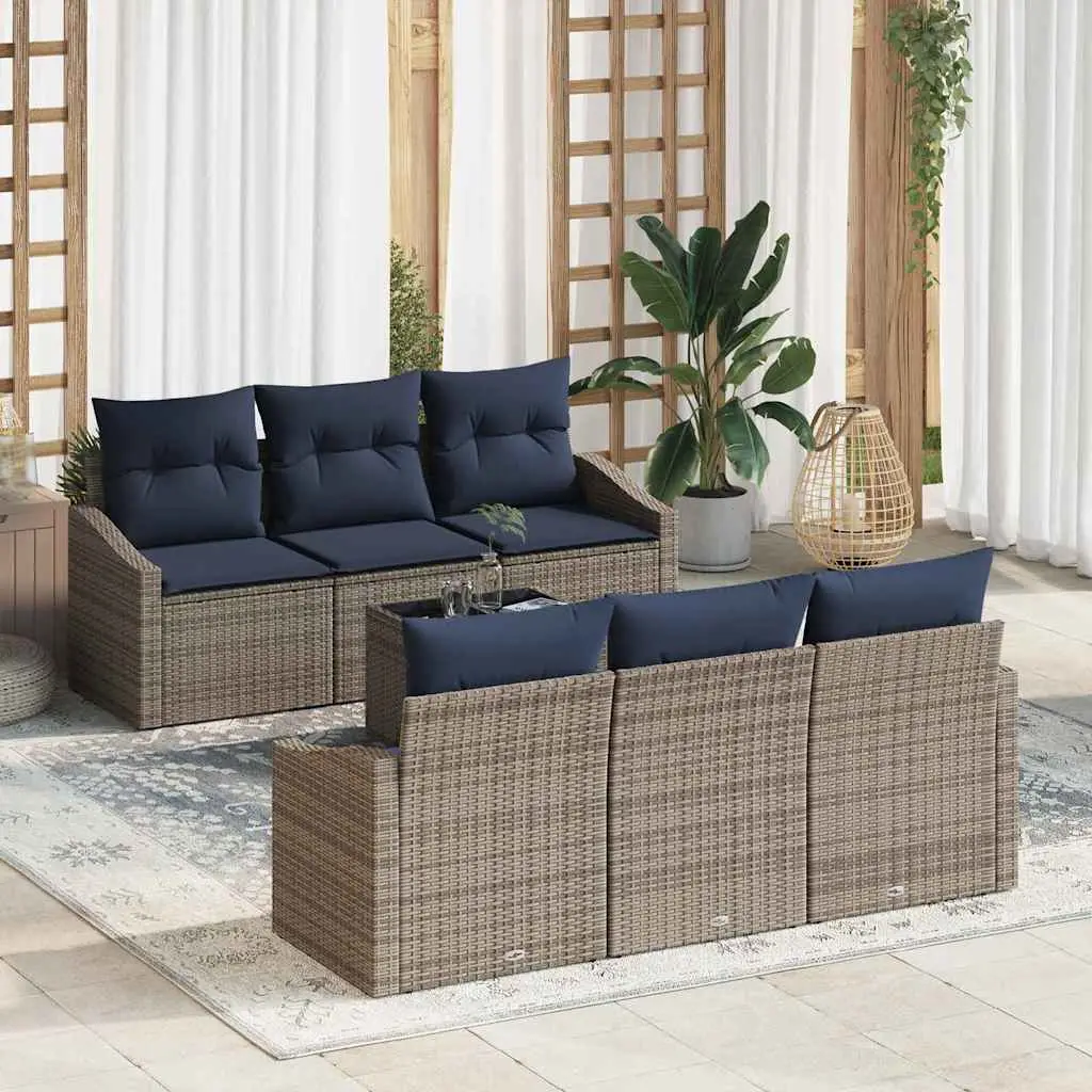 Ensemble de Canapés avec coussin 7 pcs Gris et marine polyrotin vidaXL 3355284