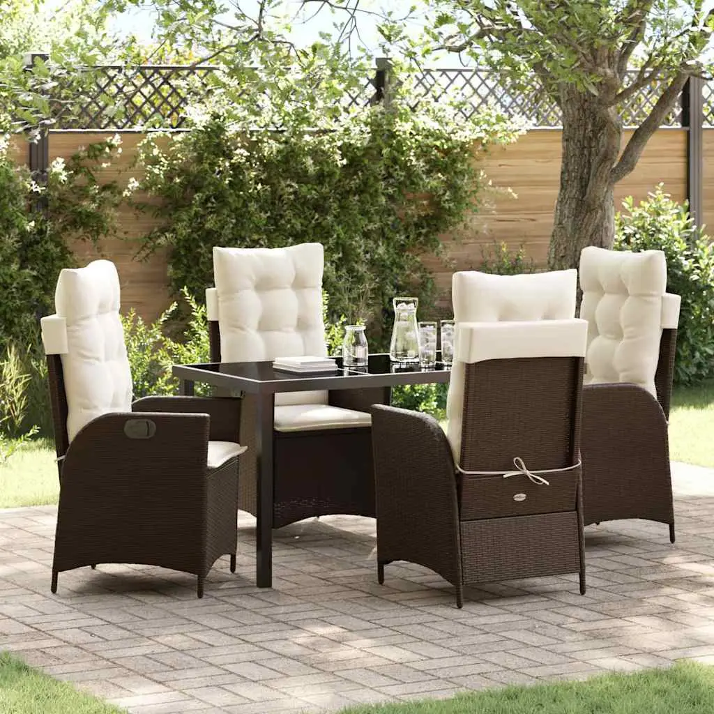 Ensemble de repas extérieur 5 pièces 4 places chaises dossier réglable Marron – ComfortXL Outdoor Living