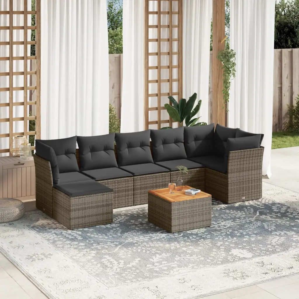 Ensemble de Jardin 8 Pièces Poly Rotin avec Rangement et Repose-pied pour Terrasse Gris – ComfortXL Outdoor Living