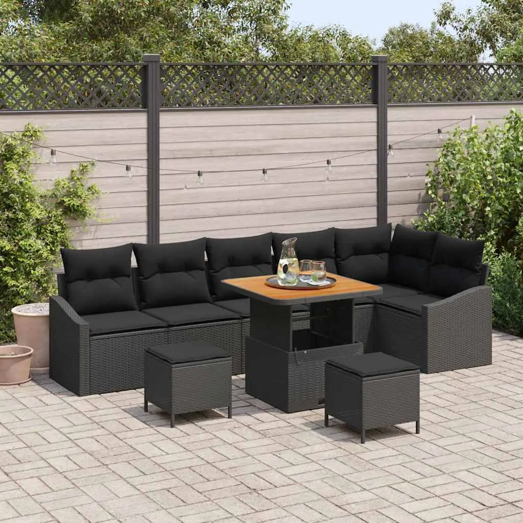Ensemble de canapé de jardin avec coussin 9 pcs Noir polyrotin vidaXL 3362669